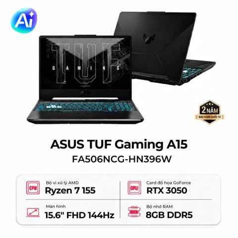 Laptop Asus TUF Gaming A15 FA506NCG-HN396W (Ryzen 7 155 |  RTX 3050 | 8GB | 512GB | FHD)