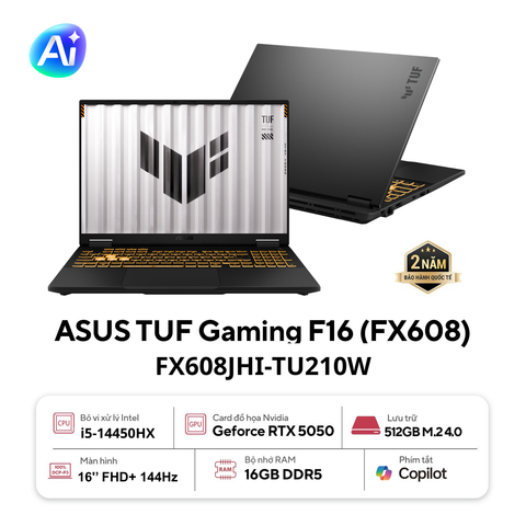 Laptop Asus TUF F16 FX608JHI-TU210W (Intel Core i5-14450HX | RTX  5050 | 16GB | 512GB | 16 inch WUXGA)