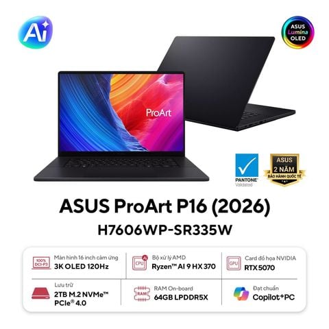 Laptop ASUS ProArt P16 H7606WP SR335W (Ryzen AI 9 HX 370 | RTX 5070 | 64GB | 2TB | 16inch OLED)