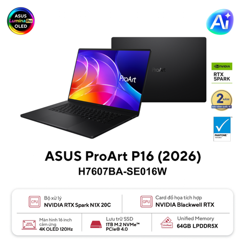 Laptop ASUS ProArt P16 H7607BA-SE016W (RTX Spark N1X | RTX Blackwell | 64GB RAM | 1TB SSD | 16 inch 4K OLED 120Hz)