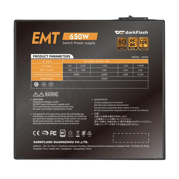 Nguồn máy tính darkFlash EMT650 (650W | 80 Plus Bronze | ATX)