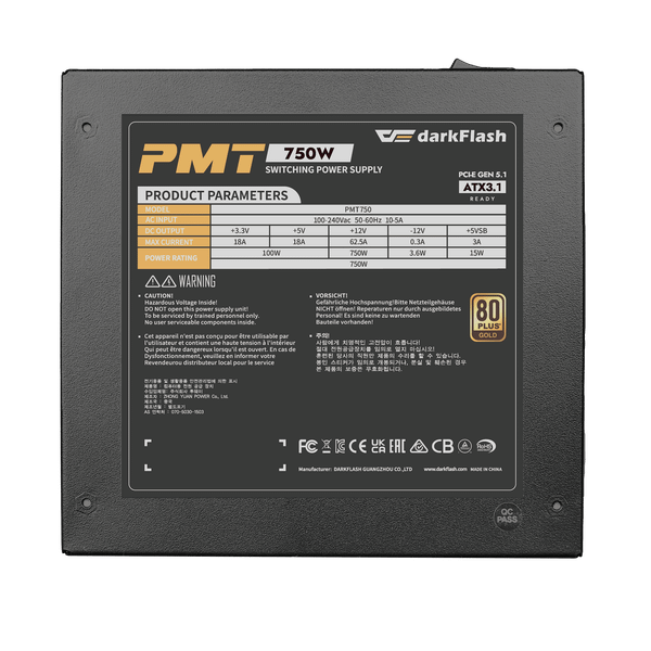 Nguồn máy tính darkFlash PMT750 Gold (750W | 80 Plus Glod | ATX)