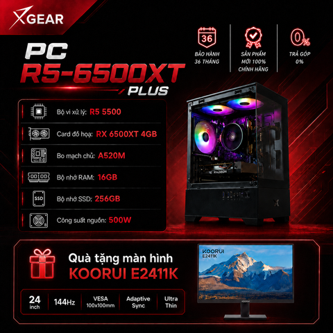 PC R5-6500XT PLUS (AMD R5 5500 - RX 6500XT - 16GB RAM - 256GB RAM)