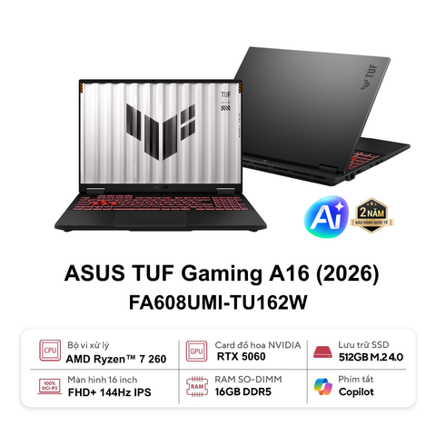 Laptop Gaming ASUS TUF A16 FA608UMI TU162W (Ryzen 7 260 | 16GB| 512GB| RTX 5060 | 16 inch)