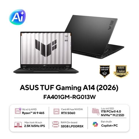 Laptop ASUS TUF Gaming A14 FA401GM-RG013W (Ryzen AI 9 465 | RTX 5060 | 32GB | 1TB | 2.5K)