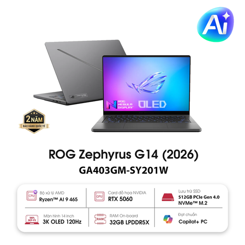 Laptop Gaming Asus ROG Zephyrus G14 GA403GM-SY201W (Ryzen AI 9 465 | 32GB | 512GB | 14 inch 3K OLED 120Hz | RTX 5060)