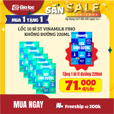 Sữa tươi tiệt trùng Vinamilk Fino Không đường 220ml