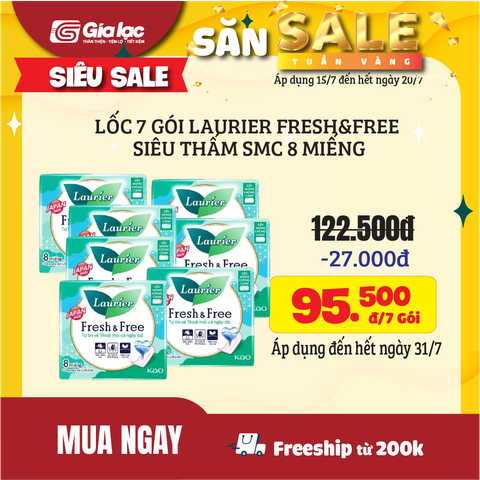 Băng vệ sinh Laurier Fresh&Free siêu thấm siêu mỏng cánh 8 miếng