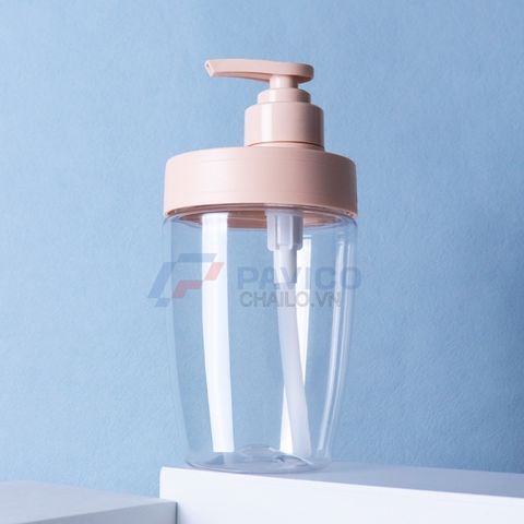 Chai nhựa Pet 400ml 600ml đựng dầu gội màu hồng trong suốt nắp vòi pump hồng