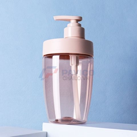Chai nhựa Pet 400ml 600ml đựng dầu gội màu hồng trong suốt nắp vòi pump hồng