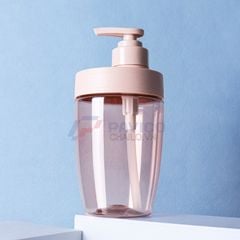 Chai nhựa Pet 400ml 600ml đựng dầu gội màu hồng trong suốt nắp vòi pump hồng