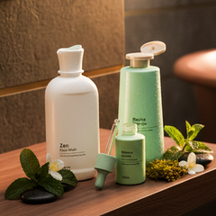 Bộ chai đựng dầu gội sữa tắm hdpe 300ml nắp bật trắng xanh