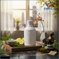 Bộ chai đựng dầu gội sữa tắm hdpe 300ml nắp bật trắng xanh