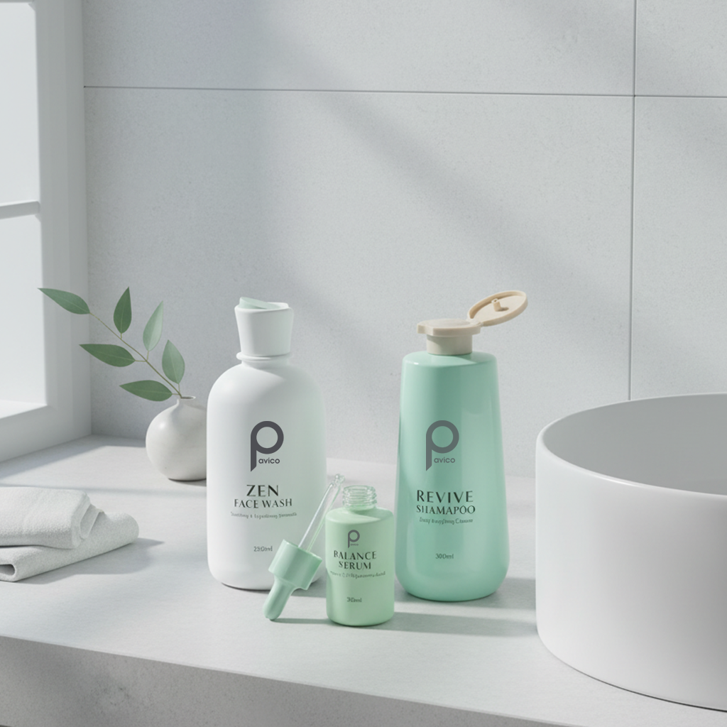 Bộ chai đựng dầu gội sữa tắm hdpe 300ml nắp bật trắng xanh