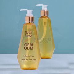 Chai nhựa 250ml đựng sữa tắm thân hổ phách vòi nhấn vàng đồng