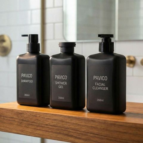 Chai đựng dầu gội sữa tắm nam nhựa PET trong vuông 350ml