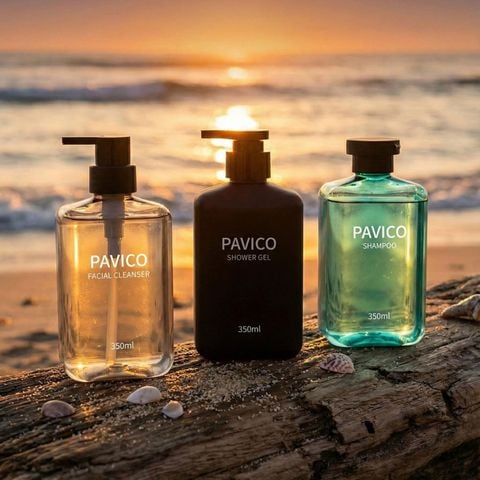 Chai đựng dầu gội sữa tắm nam nhựa PET trong vuông 350ml