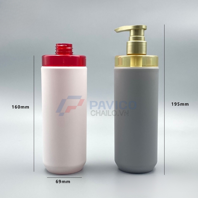 Chai nhựa pet 300ml 500ml thân trắng nắp nhấn đỏ nắp vòi gold