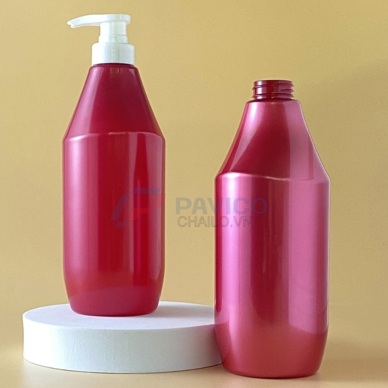Chai nhựa Pet 500ml 800ml đựng sữa tắm màu đỏ nắp vòi nhấn
