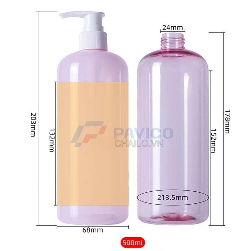 Chai nhựa Pet 500ml đựng sữa tắm dầu gội nắp vòi nhấn