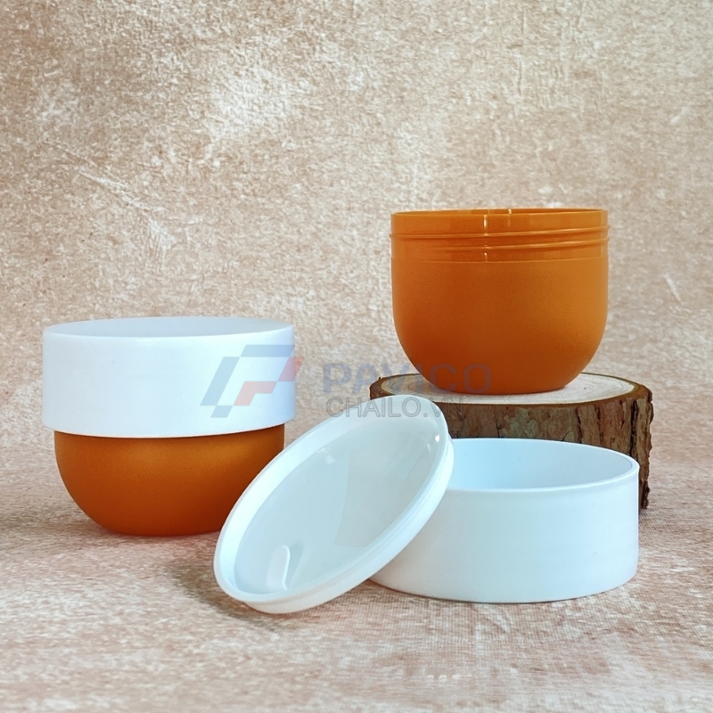 Hũ nhựa 120g 500g đựng muối tắm màu cam nắp hai lớp