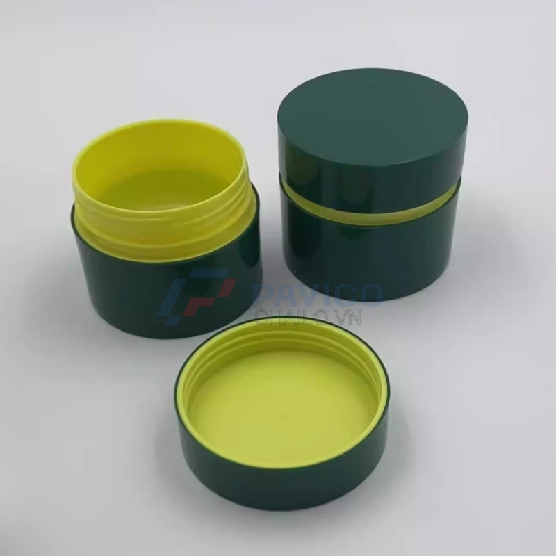 Hũ nhựa 120g 500g đựng muối tắm màu xanh lá vàng nắp hai lớp