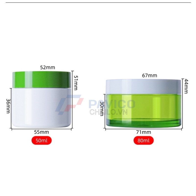 Hũ nhựa 50ml 80ml đựng kem body màu trắng xanh lá nắp vặn