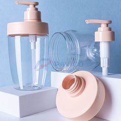 Chai nhựa Pet 400ml 600ml đựng dầu gội màu hồng trong suốt nắp vòi pump hồng