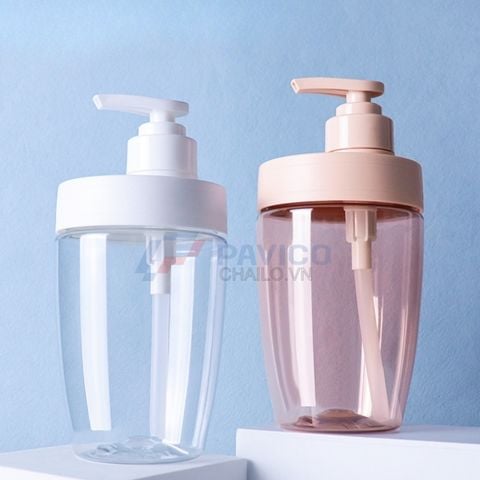 Chai nhựa Pet 400ml 600ml đựng dầu gội màu hồng trong suốt nắp vòi pump hồng