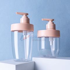 Chai nhựa Pet 400ml 600ml đựng dầu gội màu hồng trong suốt nắp vòi pump hồng