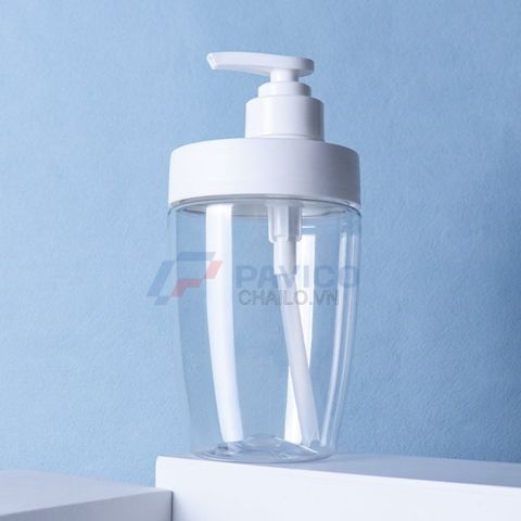 Chai nhựa Pet 400ml 600ml đựng dầu gội màu hồng trong suốt nắp vòi pump hồng