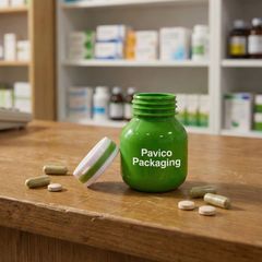 Lọ nhựa đựng thuốc viên màu xanh đục nắp xé 120cc