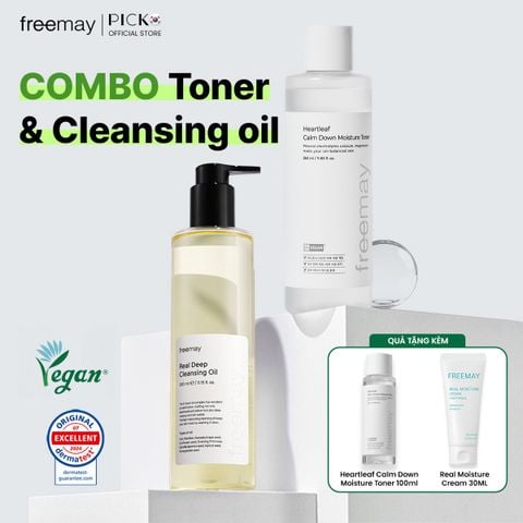 Freemay Bộ Sản Phẩm 2 Món Dầu Tẩy Trang và Nước Hoa Hồng Thuần Chay (Toner 350ml, Cleansing Oil 330ml)