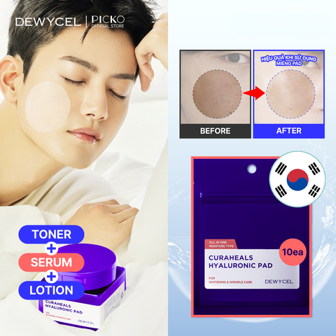 Nước Hoa Hồng Dạng Miếng cấp ẩm và tẩy da chết dịu nhẹ DEWYCEL Curaheals Hyaluronic Pad 70 Miếng