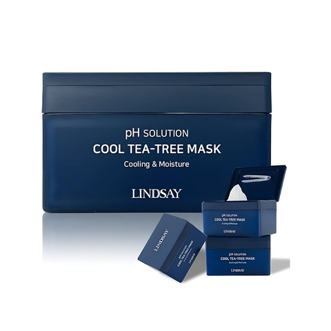 Hộp 24 Mặt Nạ làm dịu da nhạy cảm và hỗ trợ cấp ẩm kịp thời Lindsay PH Solution Cool-Tea Tree Mask 300g (hộp 24 Miếng)