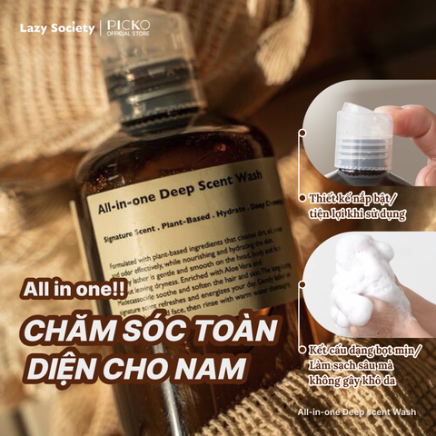 Sữa tắm gội toàn thân Lazysociety All-in-one Deepscent Wash 300ml