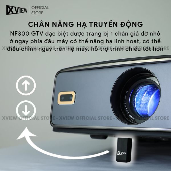 Xview NF300 GTV - Máy chiếu LED LCD tích hợp Google TV và Netflix bản quyền, độ sáng lên đến 1.800 ansi, phân giải thực chuẩn Full HD 1080p, hỗ trợ đầu vào 4K UHD mượt mà và chân giá truyền động điện tử thông minh