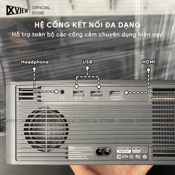 Xview NF300 GTV - Máy chiếu LED LCD tích hợp Google TV và Netflix bản quyền, độ sáng lên đến 1.800 ansi, phân giải thực chuẩn Full HD 1080p, hỗ trợ đầu vào 4K UHD mượt mà và chân giá truyền động điện tử thông minh