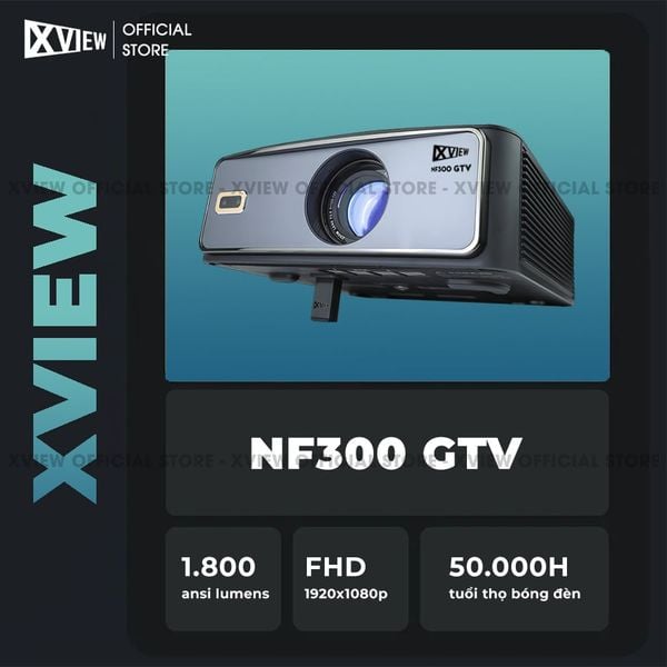 Xview NF300 GTV - Máy chiếu LED LCD tích hợp Google TV và Netflix bản quyền, độ sáng lên đến 1.800 ansi, phân giải thực chuẩn Full HD 1080p, hỗ trợ đầu vào Full HD mượt mà và chân giá truyền động điện tử thông minh