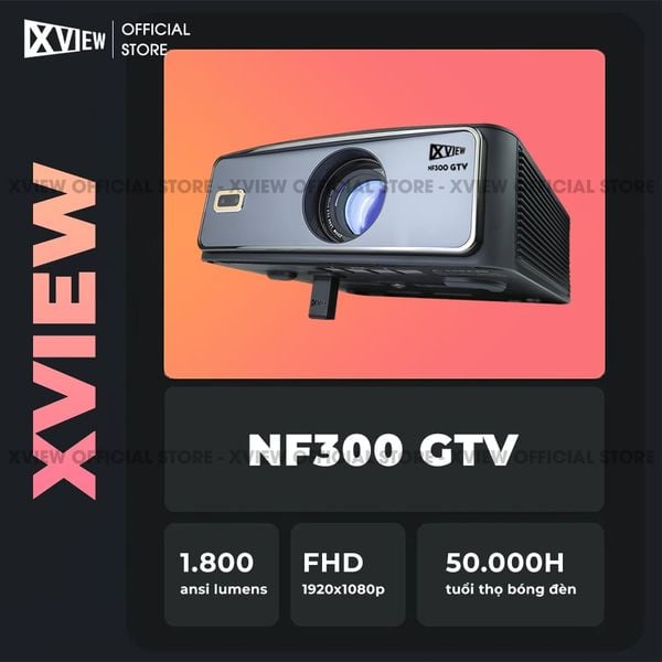 Xview NF300 GTV - Máy chiếu LED LCD tích hợp Google TV và Netflix bản quyền, độ sáng lên đến 1.800 ansi, phân giải thực chuẩn Full HD 1080p, hỗ trợ đầu vào 4K UHD mượt mà và chân giá truyền động điện tử thông minh