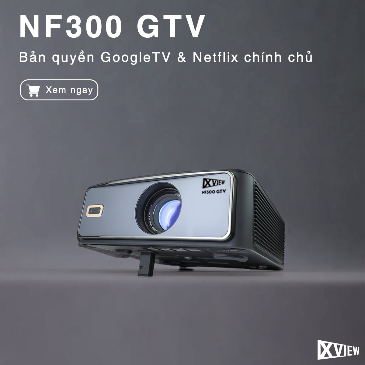 Xview NF300 GTV - Máy chiếu LED LCD tích hợp Google TV và Netflix bản quyền, độ sáng lên đến 1.800 ansi, phân giải thực chuẩn Full HD 1080p, hỗ trợ đầu vào 4K UHD mượt mà và chân giá truyền động điện tử thông minh