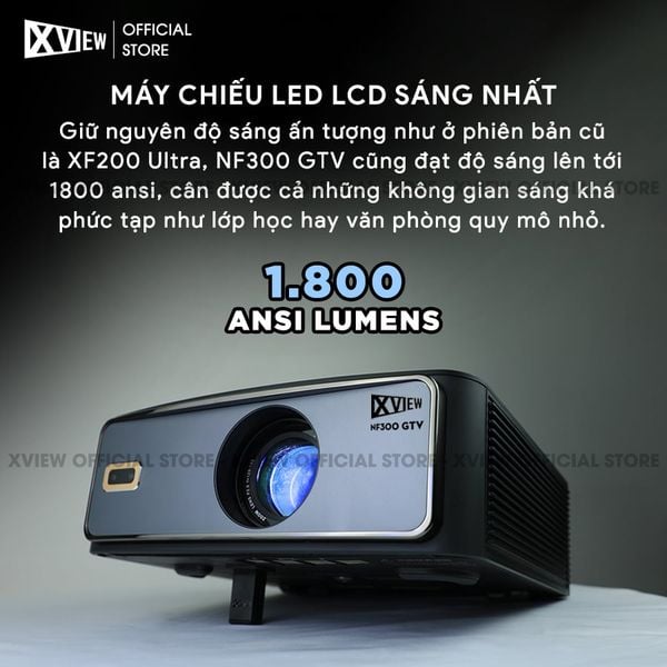 Xview NF300 GTV - Máy chiếu LED LCD tích hợp Google TV và Netflix bản quyền, độ sáng lên đến 1.800 ansi, phân giải thực chuẩn Full HD 1080p, hỗ trợ đầu vào 4K UHD mượt mà và chân giá truyền động điện tử thông minh