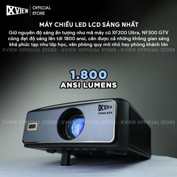 Xview NF300 GTV - Máy chiếu LED LCD tích hợp Google TV và Netflix bản quyền, độ sáng lên đến 1.800 ansi, phân giải thực chuẩn Full HD 1080p, hỗ trợ đầu vào Full HD mượt mà và chân giá truyền động điện tử thông minh