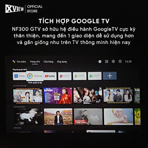 Xview NF300 GTV - Máy chiếu LED LCD tích hợp Google TV và Netflix bản quyền, độ sáng lên đến 1.800 ansi, phân giải thực chuẩn Full HD 1080p, hỗ trợ đầu vào 4K UHD mượt mà và chân giá truyền động điện tử thông minh