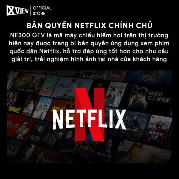 Xview NF300 GTV - Máy chiếu LED LCD tích hợp Google TV và Netflix bản quyền, độ sáng lên đến 1.800 ansi, phân giải thực chuẩn Full HD 1080p, hỗ trợ đầu vào 4K UHD mượt mà và chân giá truyền động điện tử thông minh
