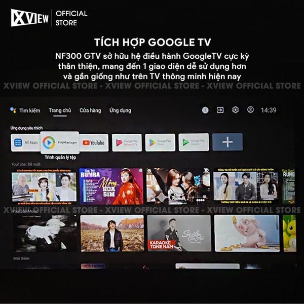 Xview NF300 GTV - Máy chiếu LED LCD tích hợp Google TV và Netflix bản quyền, độ sáng lên đến 1.800 ansi, phân giải thực chuẩn Full HD 1080p, hỗ trợ đầu vào Full HD mượt mà và chân giá truyền động điện tử thông minh