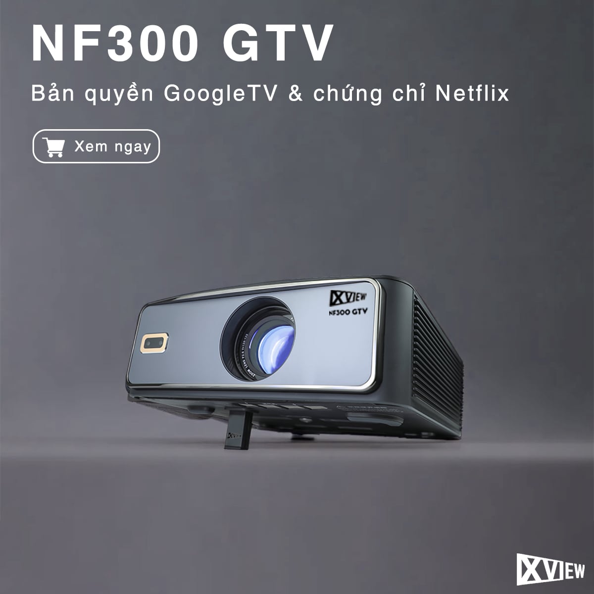 Xview NF300 GTV - Máy chiếu LED LCD tích hợp Google TV và Netflix bản quyền, độ sáng lên đến 1.800 ansi, phân giải thực chuẩn Full HD 1080p, hỗ trợ đầu vào Full HD mượt mà và chân giá truyền động điện tử thông minh