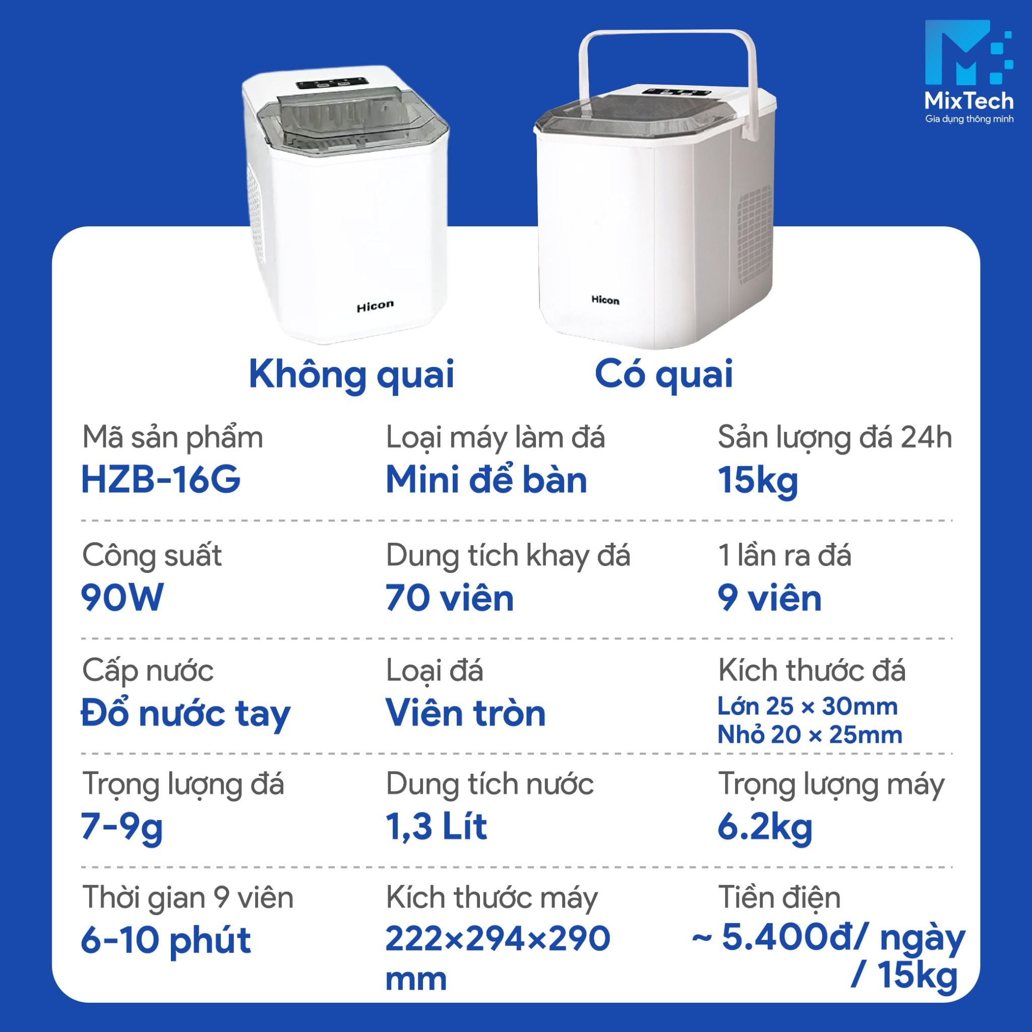 Máy Làm Đá Viên Gia Đình HZB 16GQ – MixTech Shop