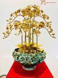  Quà Tặng Chậu Hoa Lan 9 cành đắp nổi mạ vàng 24K kích thước cao 62cm 