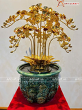  Quà Tặng Chậu Hoa Lan 10 cành mạ vàng 24K kích thước cao 62cm 